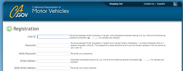 California Department of Motor Vehicles dumb password rule screenshot