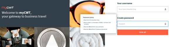 CWT Business Travel Management Company dumb password rule screenshot